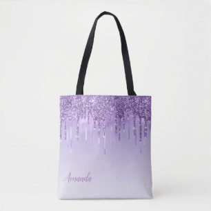 Monogram Modern Chic Stylish Ombre Purple Glitter Tote Bag