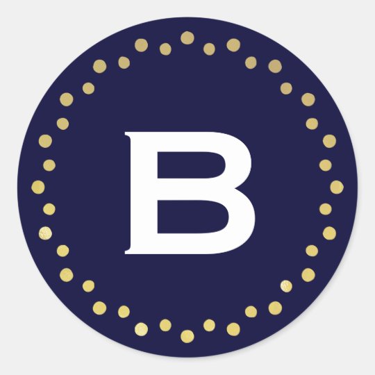 Monogram Modern Circle Dots Sticker Label / Navy