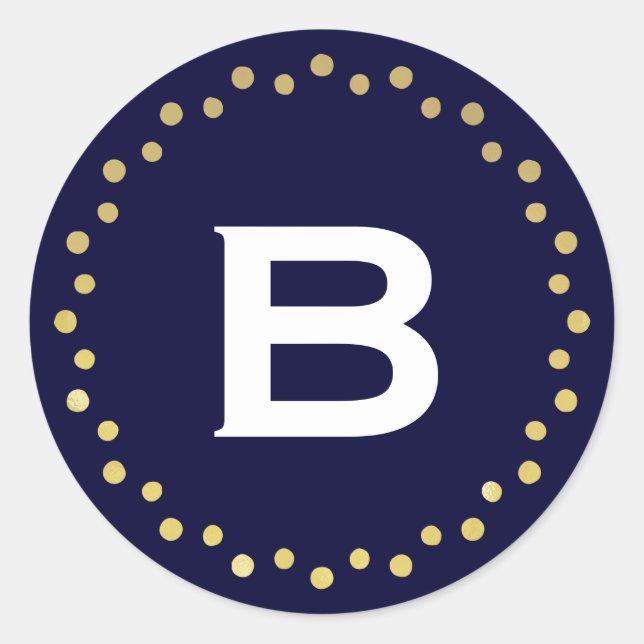 Monogram Modern Circle Dots Sticker Label / Navy (Front)
