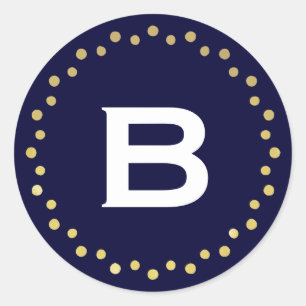 Monogram Modern Circle Dots Sticker Label / Navy