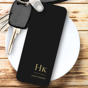 Monogram Modern Classic Minimalist Black Gold Key Ring