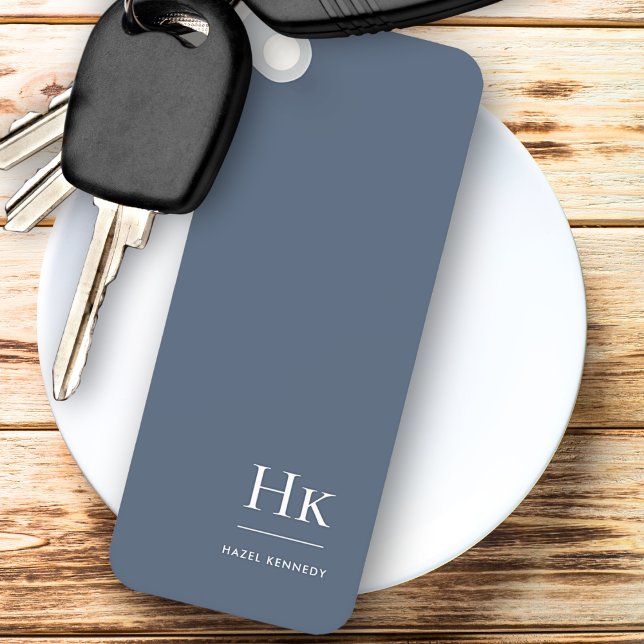 Monogram Modern Classic Minimalist Navy Blue White Key Ring (Creator Uploaded)