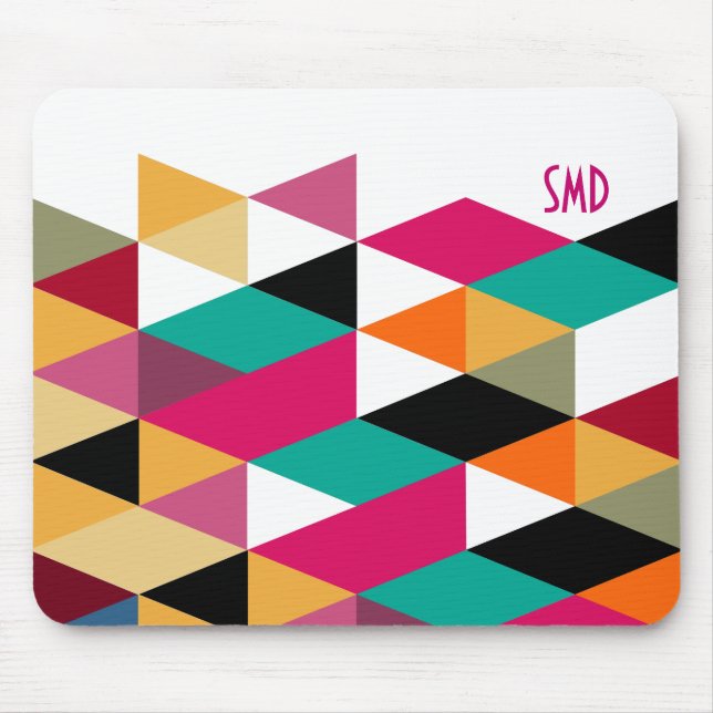 Monogram Modern Colourful Geometric Pattern Mouse Mat (Front)