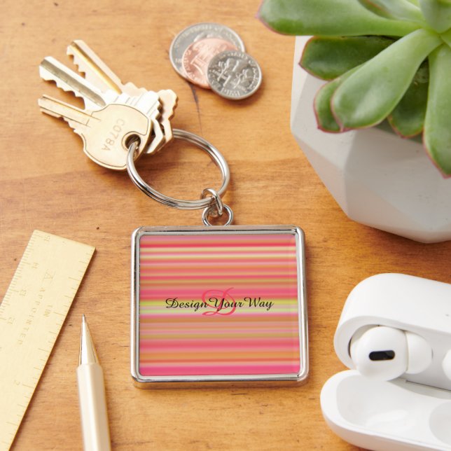 monogram modern Colourful Rainbow stripes initial  Key Ring (Desk)
