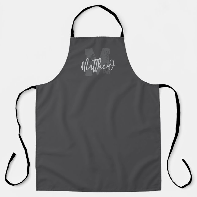 Monogram Modern Cool Grunge Add Your Name Apron (Front)