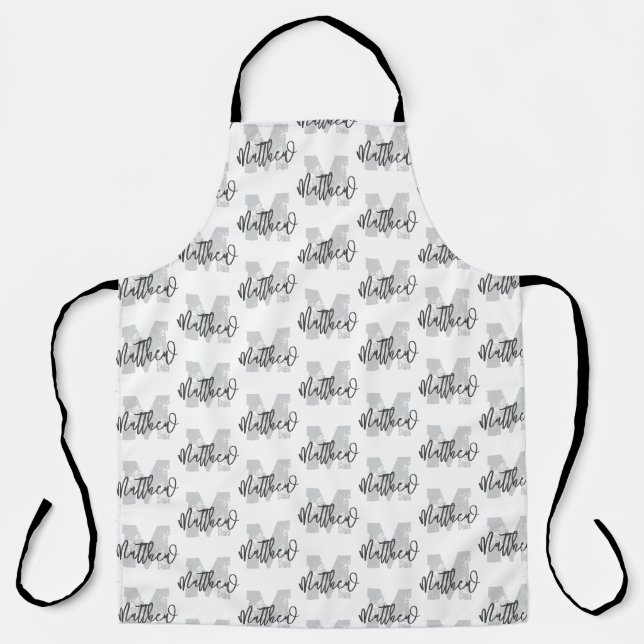 Monogram Modern Cool Grunge Add Your Name Apron (Front)