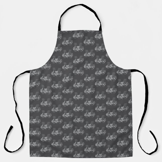 Monogram Modern Cool Grunge Add Your Name Apron (Front)