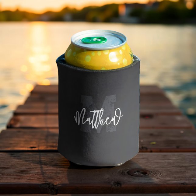 Monogram Modern Cool Grunge Add Your Name Can Cooler (Creator Uploaded)