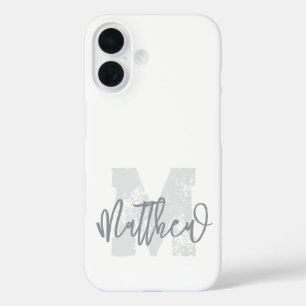 Monogram Modern Cool Grunge Add Your Name iPhone 16 Case