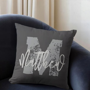 Monogram Modern Cool Grunge Add Your Name Cushion