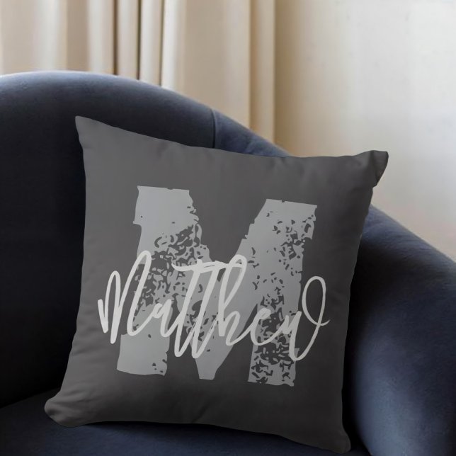 Monogram Modern Cool Grunge Add Your Name Cushion (Creator Uploaded)
