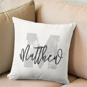 Monogram Modern Cool Grunge Add Your Name Cushion