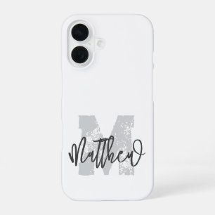 Monogram Modern Cool Grunge Add Your Name iPhone 16 Case