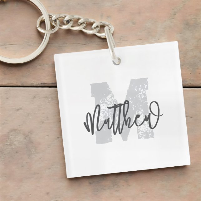 Monogram Modern Cool Grunge Add Your Name Key Ring (Creator Uploaded)
