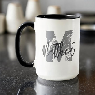 Monogram Modern Cool Grunge Add Your Name Mug