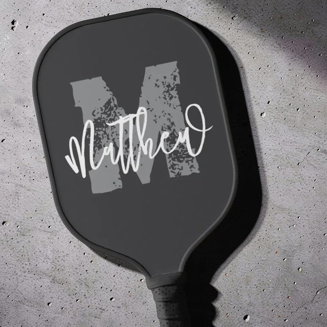 Monogram Modern Cool Grunge Add Your Name Pickleball Paddle (Creator Uploaded)