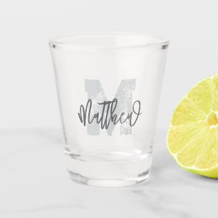 Monogram Modern Cool Grunge Add Your Name Shot Glass