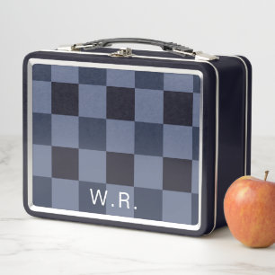 Monogram Modern Cottagecore Gingham Check Plaid Metal Lunch Box