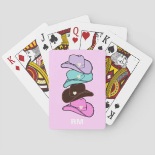 Monogram Modern Cowboy Hat Stack Pink Playing Cards