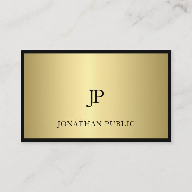 Monogram Modern Elegant Black And Gold Glam Plain Business Card (Front)