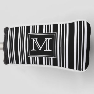 Monogram   Modern Elegant Black and White Stripes Golf Head Cover