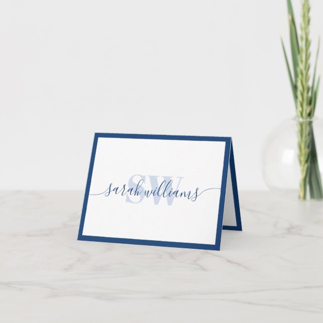 Monogram Modern Elegant Chic Script Name Note Card (Front)