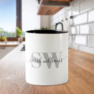 Monogram Modern Elegant Chic Script Name Two-Tone Coffee Mug