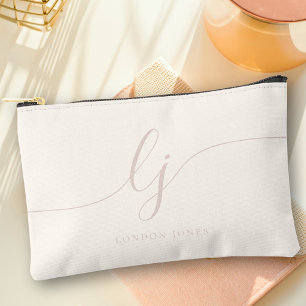 Monogram Modern Elegant Ivory Pink Script Initials Accessory Pouch