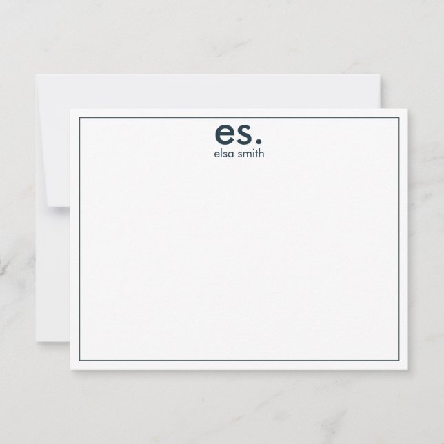 Monogram Modern Elegant Minimal Blue and White Card (Front)