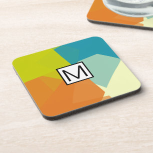 Monogram Modern Elegant Retro Colours Geometric #3 Coaster