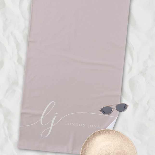 Monogram Modern Elegant Rose Pink Script Initials Beach Towel (Creator Uploaded)
