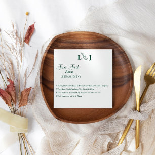 Monogram modern emerald script fun facts wedding napkin