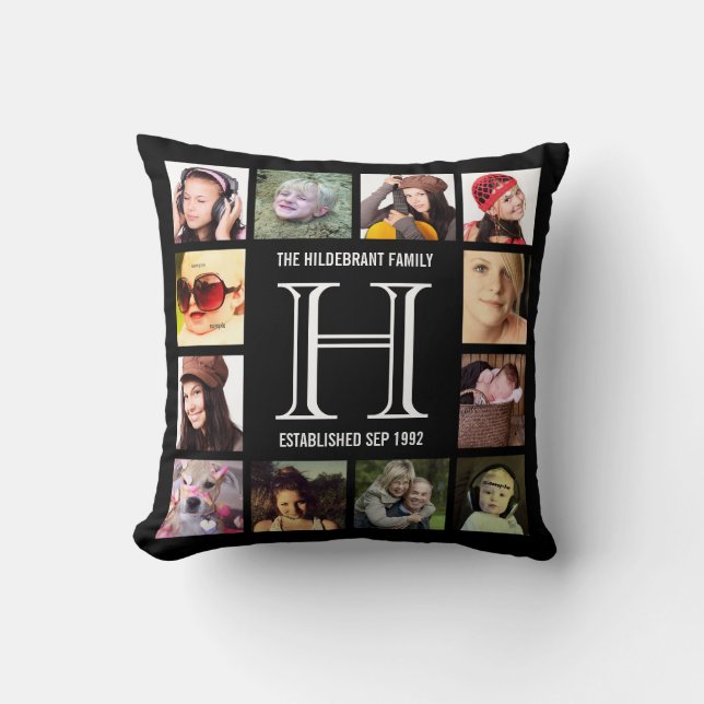 Monogram Modern Family 12 Instagram Photos Cushion (Front)