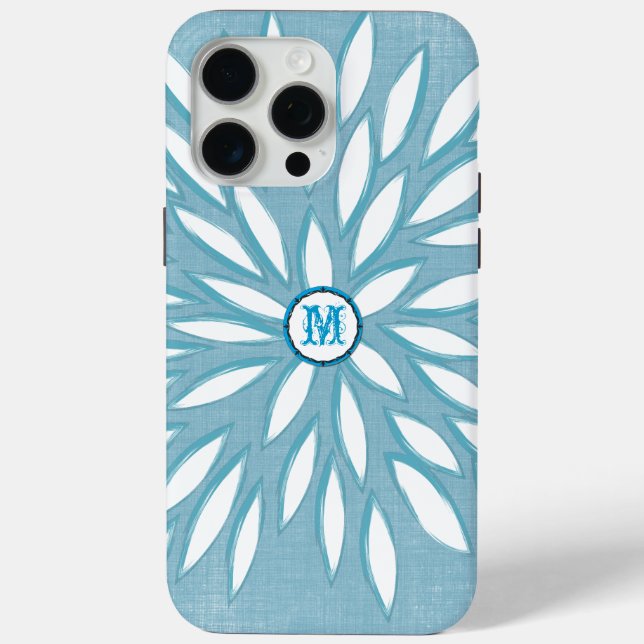 Monogram Modern Flower Teal iPhone Case (Back)