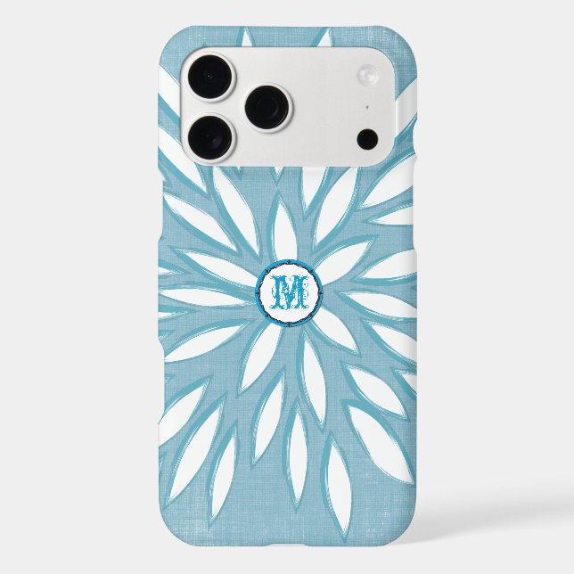 Monogram Modern Flower Teal iPhone Case (Back)
