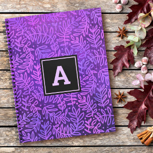 Monogram modern foliage leaves pattern purple  notebook