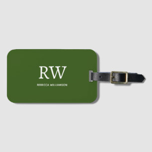 Monogram Modern Forest Green Minimalist Luggage Tag