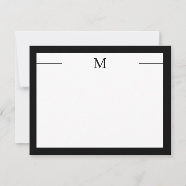 Monogram Modern Frame Black White Flat Note Card (Front)