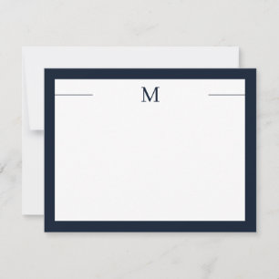 Monogram Modern Frame Navy White Flat Note Card