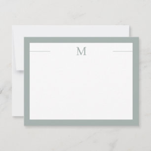 Monogram Modern Frame Sage White Flat Note Card