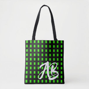 Monogram Modern  Fun Black and Green Tote Bag