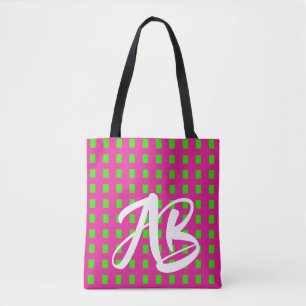 Monogram Modern Fun Hot Pink and Green Tote Bag