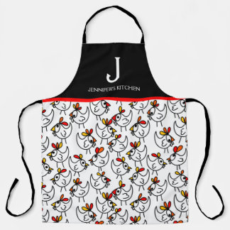 Monogram Modern Funny Chicken Adult Apron in Black