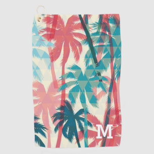 Monogram Modern Geometric Tropical Palm Pattern Golf Towel