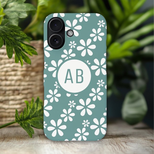 Monogram Modern Girly Floral Pattern Personalised  Case-Mate iPhone Case (Creator Uploaded)