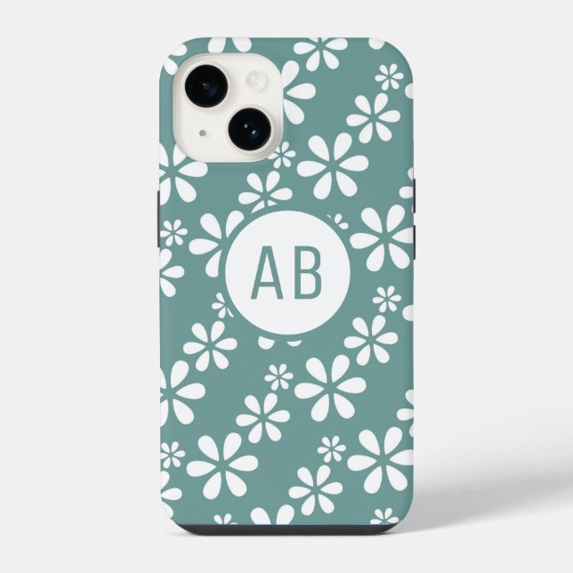Monogram Modern Girly Floral Pattern Personalised  iPhone Case (Back)