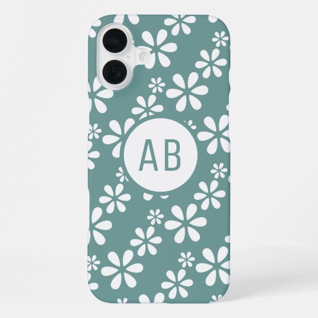 Monogram Modern Girly Floral Pattern Personalised  iPhone Case (Back)