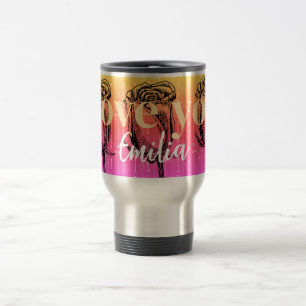 Monogram modern girly gradient roses Valentine Travel Mug