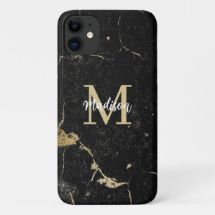 Monogram Modern Gold Black Marble iPhone 11 Case