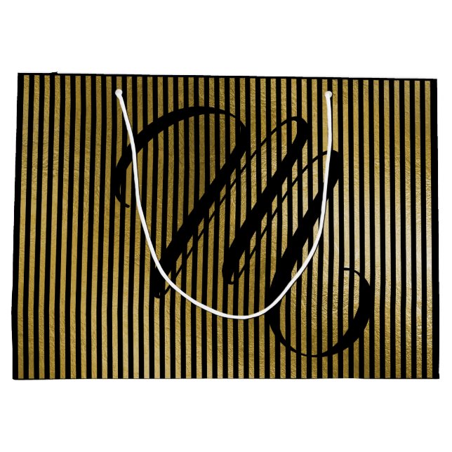 Monogram Modern Gold Stripes VIP Anniversary Large Gift Bag (Back)